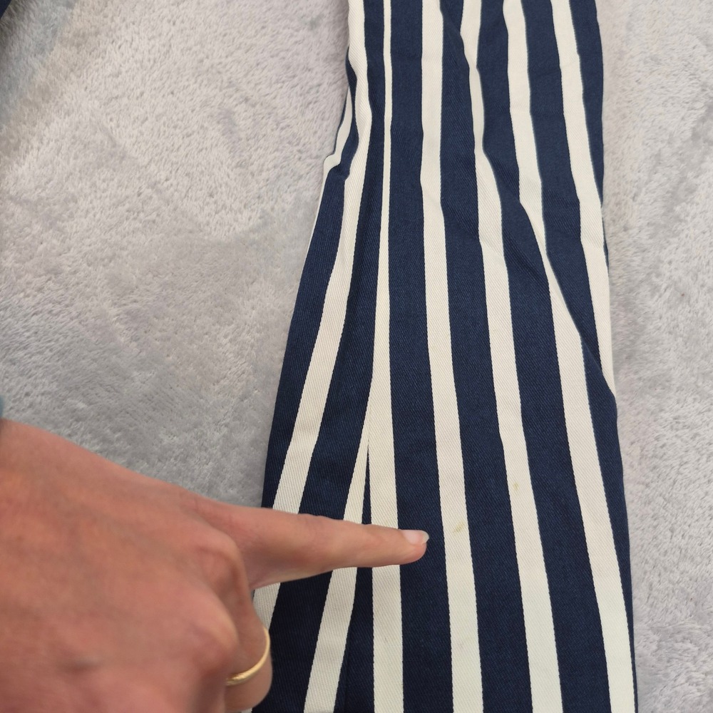 Express Womens Navy Blue White Striped Double Breasted Trench Coat Belted Large - Picture 6 of 11